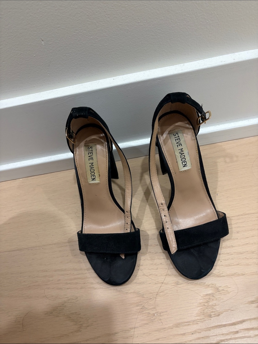 Steve Madden Black Suede Open-Toe Ankle-Strap Heels